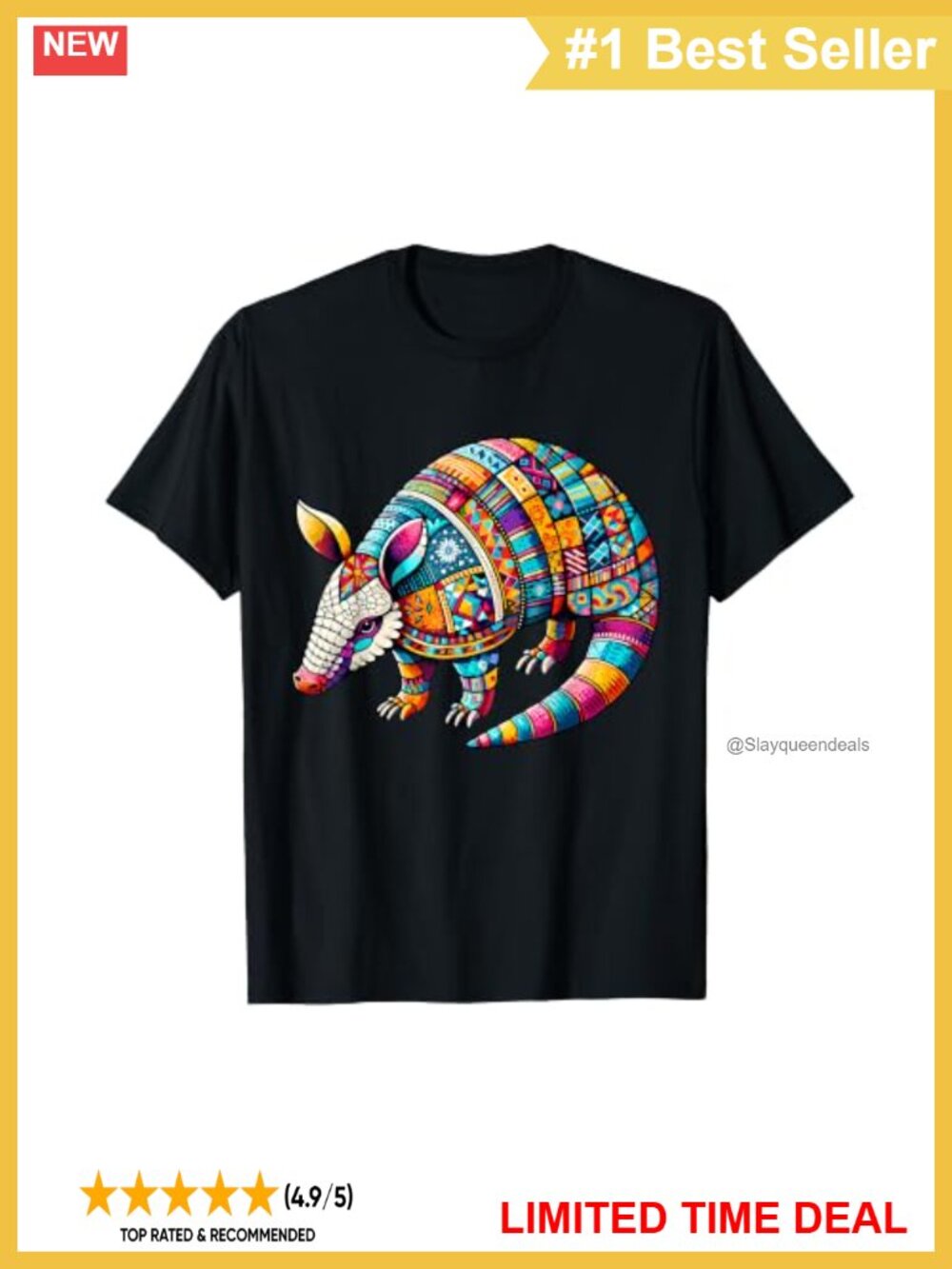 Patchwork Mosaic Armadillo Lover T-Shirt Animal Print Casual Tee